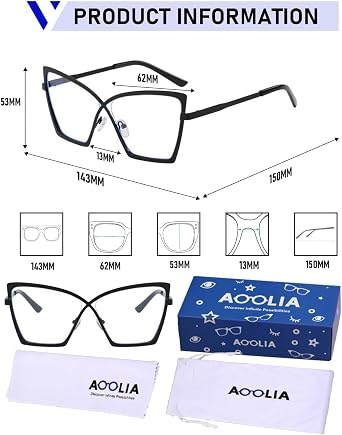 Oversized Cat Eye Eyeglasses for Women Ladies, Stylish Metal Eyewear Frame, Anti-blue Light Computer Glasses