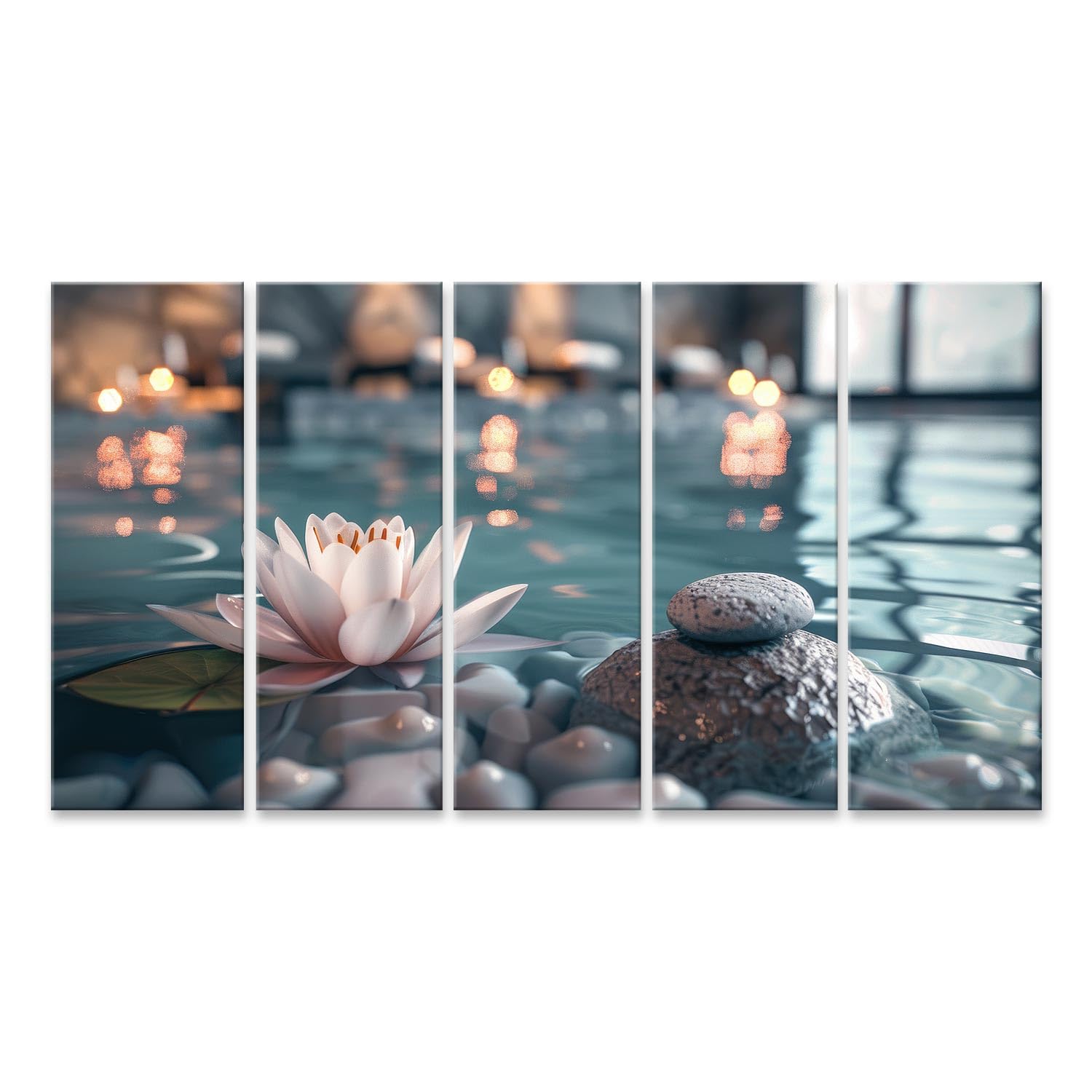islandburner Quadro su tela calmante: pietre Zen, piscina tranquilla e ninfee per atmosfera spa, sala massaggi, spa e benessere