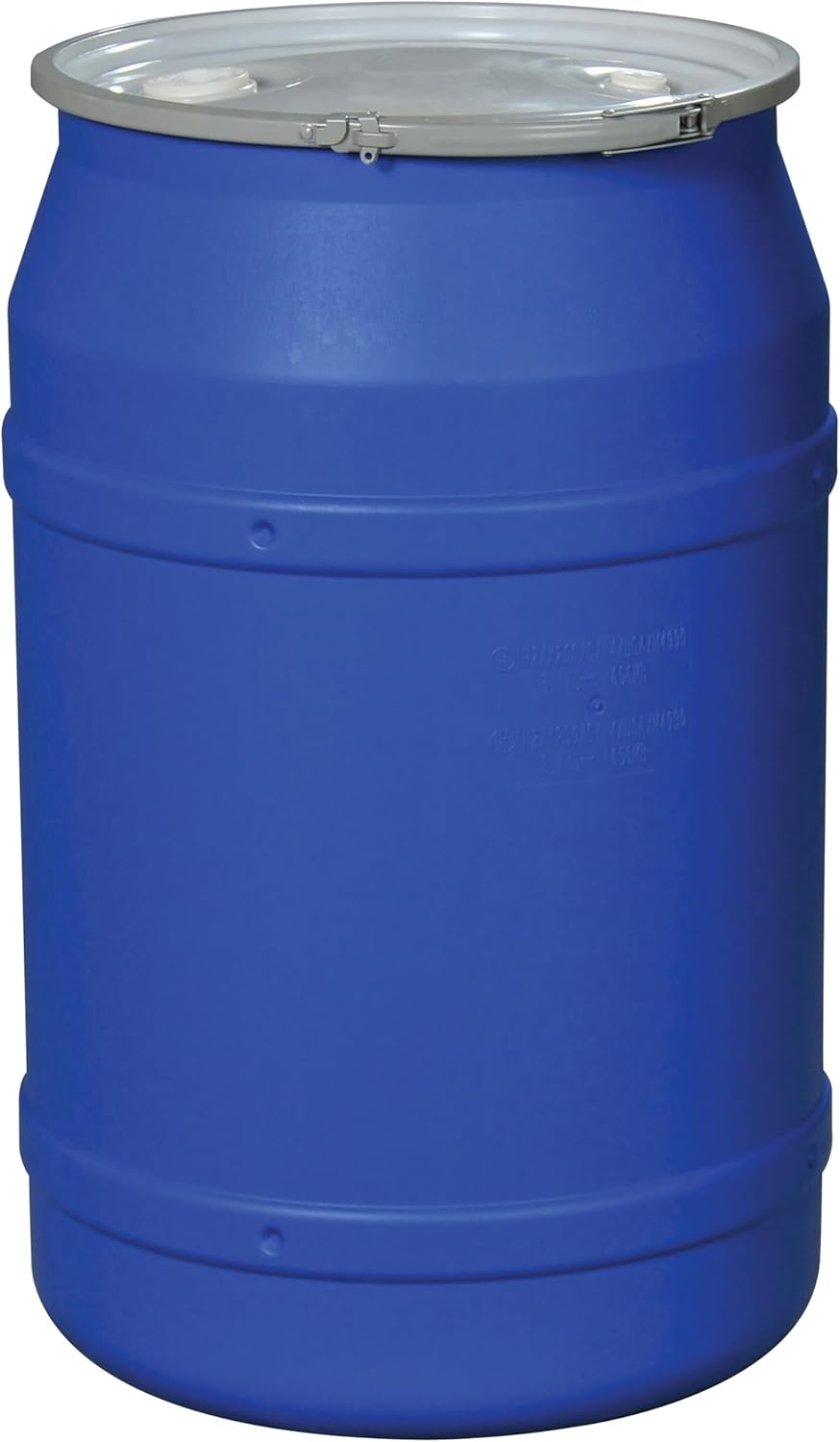 Eagle 55 Gallon Plastic Drum with Lid, Metal Lever-Lock, 36.4"x22.5", Open Head Lab Pack Drum Made of Durable, Lightweight HDPE, Withstands Weather and Chemicals, Made in USA, Black, 1656MBLK
