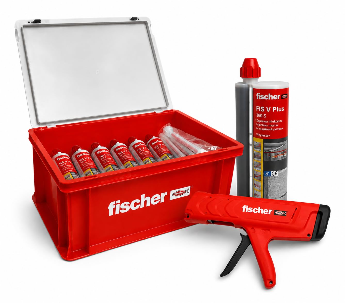 Torvon Gray Fischer Fis V Plus 360 S Injection Mortar 12 X 360 Ml Craft Case Set With Squeezing Gun Fis Dms Anchor Adhesive And Composite Mortar For Concrete Solid Brick Perforated Brick Heavy Duty Attachment