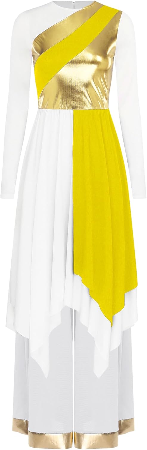 Women Praise Dance Overlay Tunic with Wide Leg Pants Worship Liturgical Dancewear