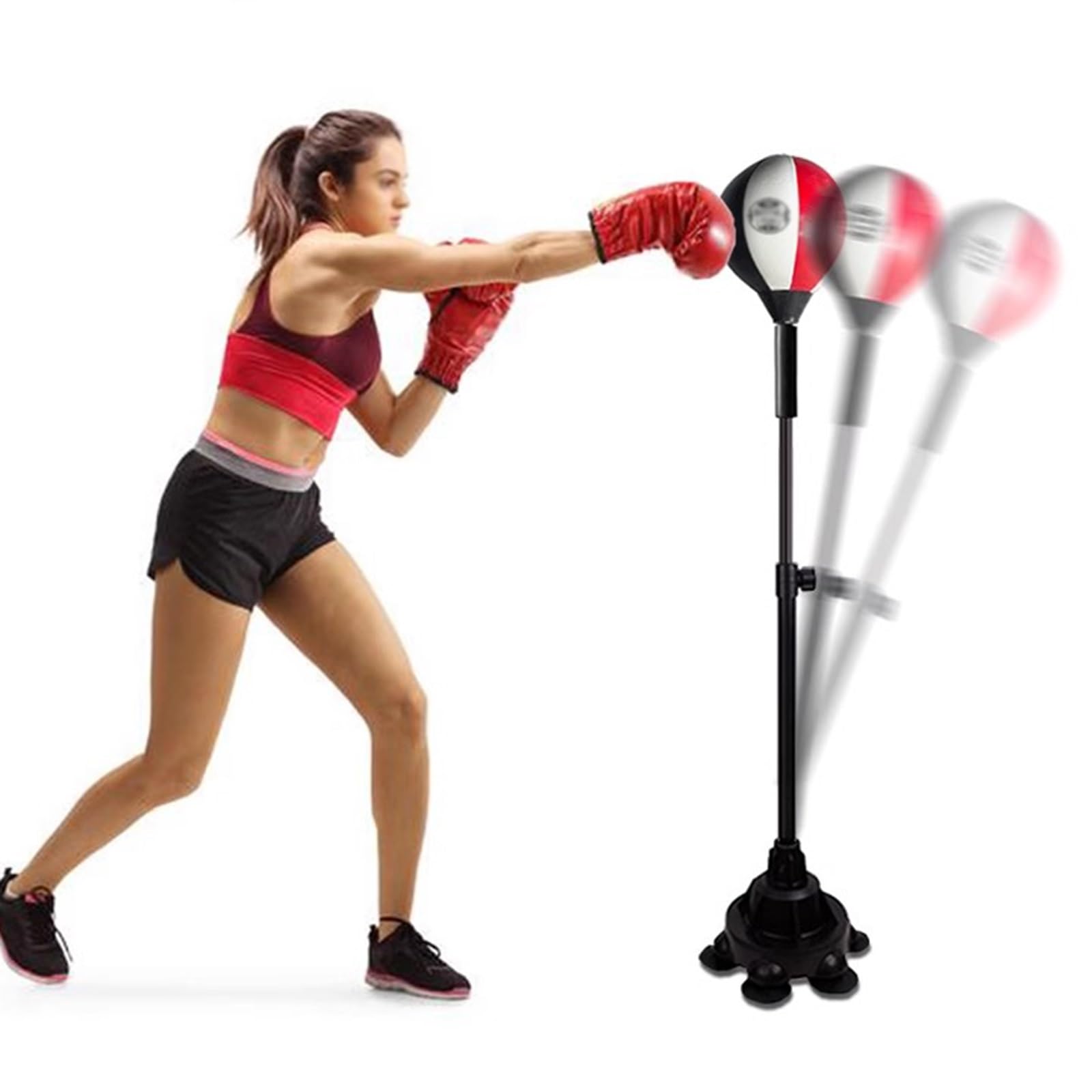 Boks Piłka prędkości Gruszka Bokserska Stojąca Z Regulowanym Stojakiem, Gulka Bokserska Do Szybkiego Boksu Łagodząca Stres Fitness Modelowanie Sylwetki, 6 Przyssawek