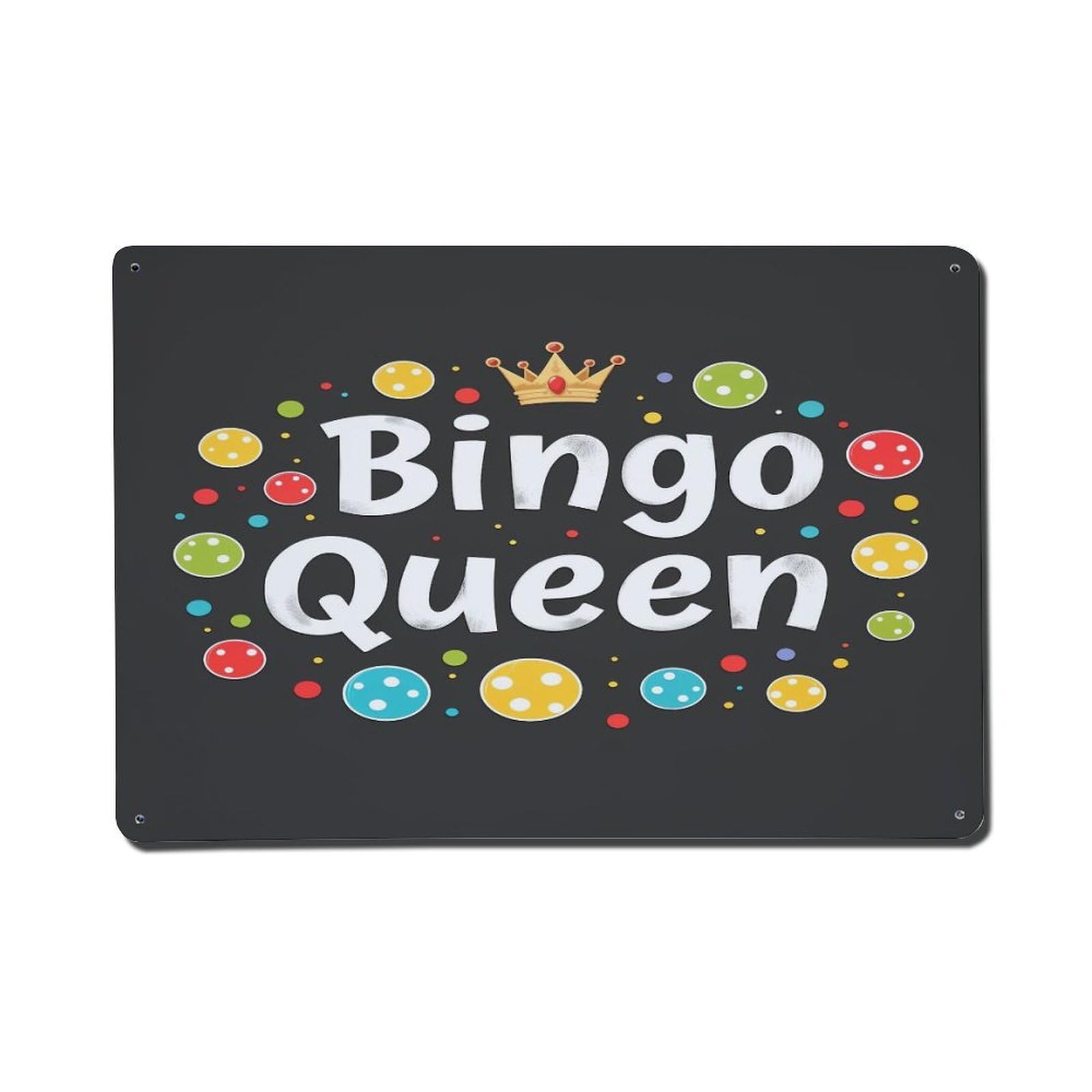 Bingo Queen Crown Dots Colorful Metal Tin Sign Plaque