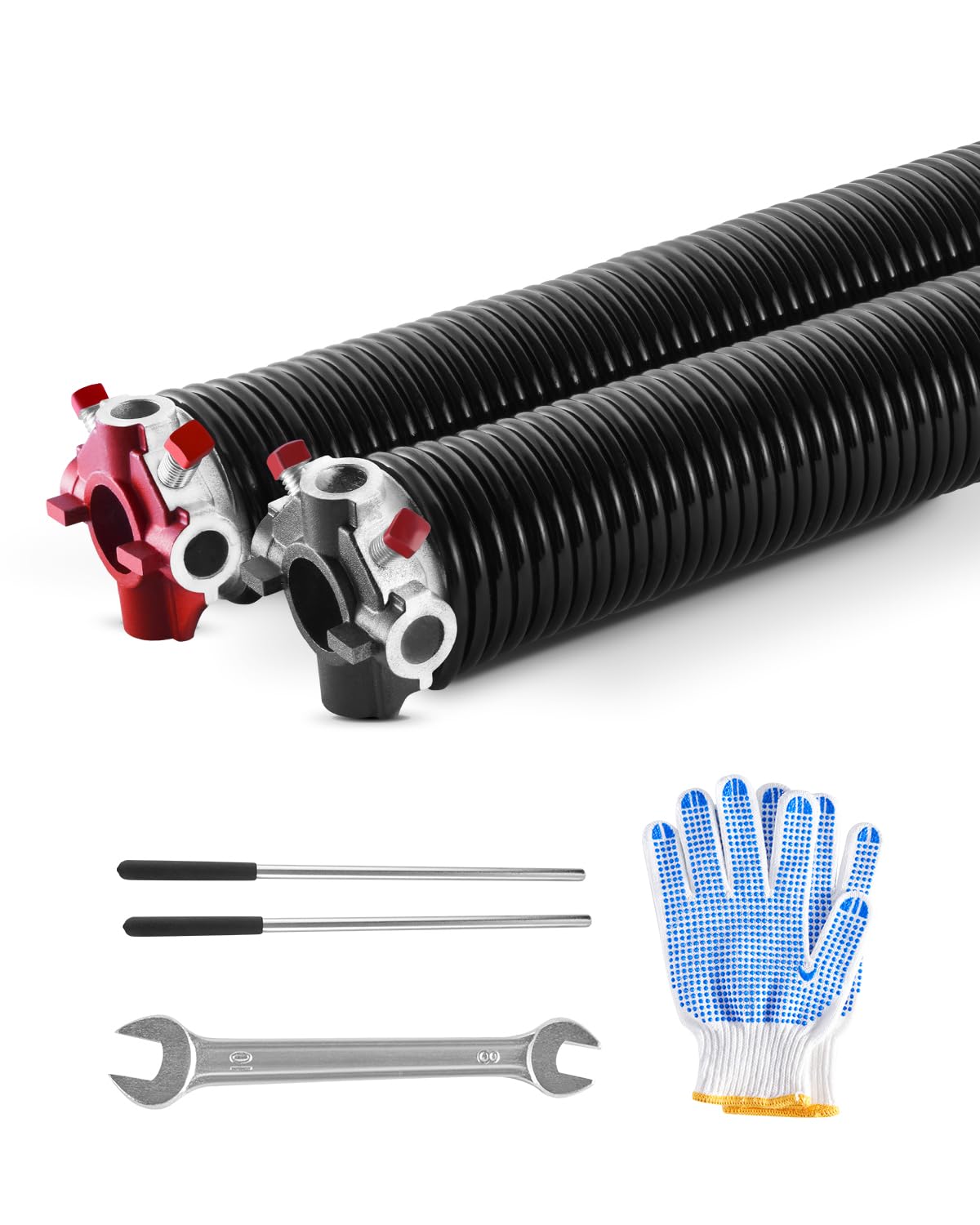 VEVOR Molle di Torsione per Porte da Garage, Coppia di Φ5,​94 x Φ50,​8 x 787 mm, 16000 Cicli, Rivestimento Elettroforetico Nero per SostituI, con Barre di Avvolgimento, Guanti e Chiave di Montaggio