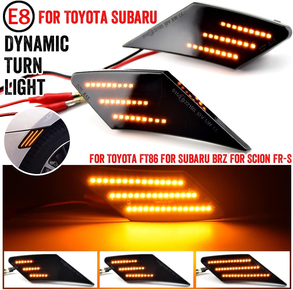2pcs Dynamic Sequential LED Side Fender Marker Light Lamp Indicator Compatible with S-ubaru BRZ Scion FR-S To-yota 86 2013-2020