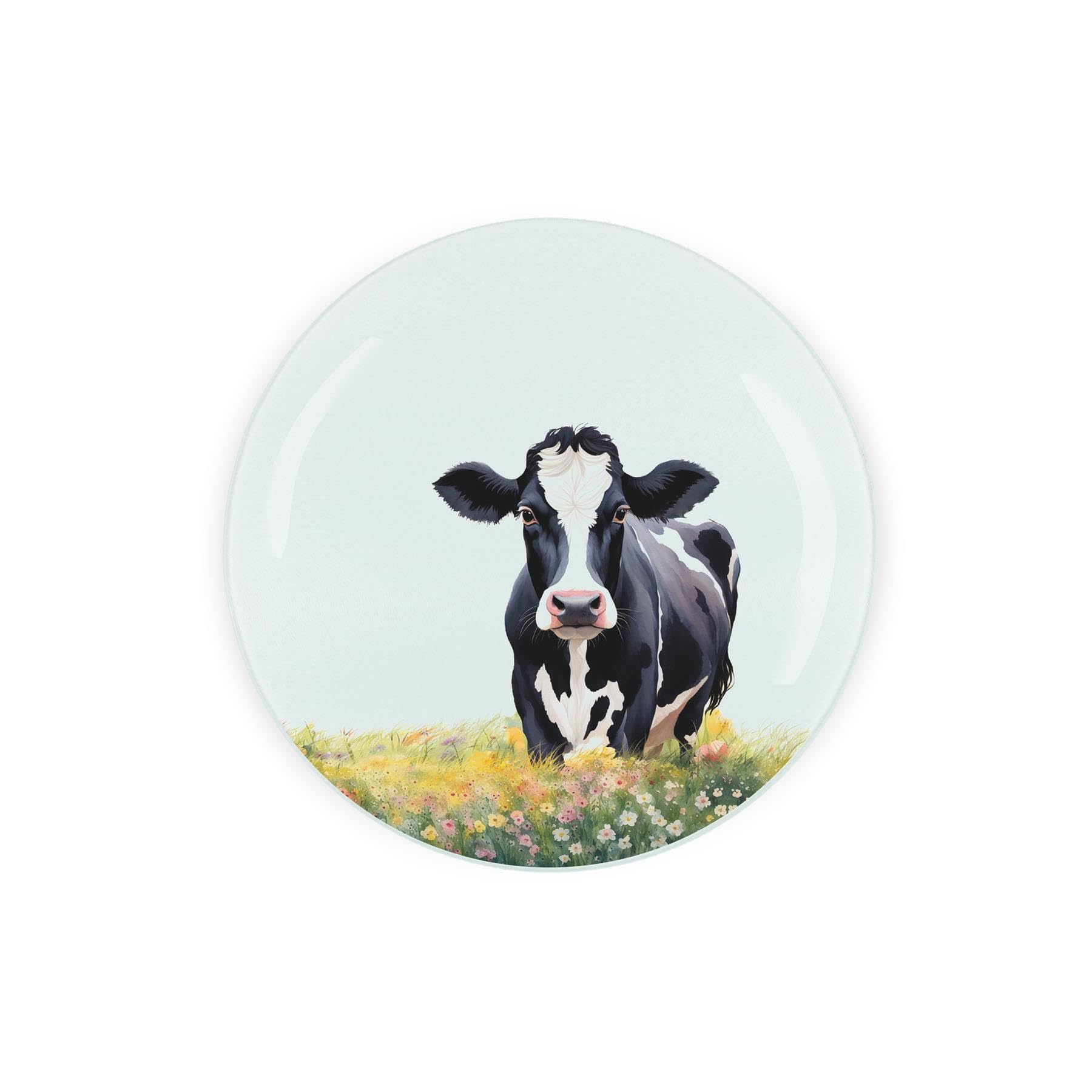 Friesian Cow Round Glass Trivet Kitchen Gift - Farm Countryside Gift Textured Chopping/Cutting Board Worktop Protector with Non-Slip Feet 20cm x 20cm (8" x 8")
