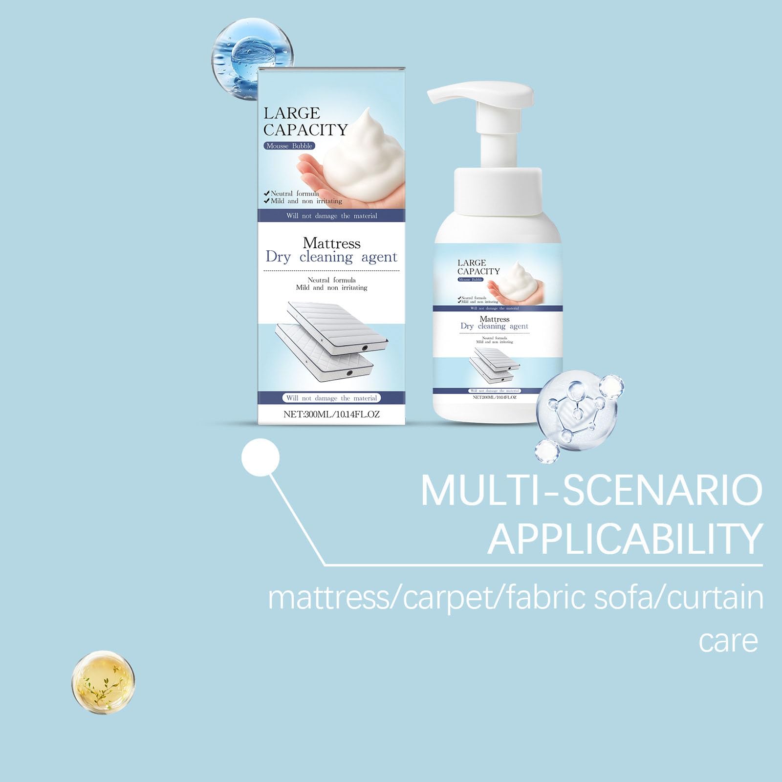 Nettoyant puissant pour matelas, détachant pour tapis, détachant pour matelas, nettoyant pour sièges auto, détachant pour vêtements, mousse sans gommage pour lits, canapés et fauteuils (1)