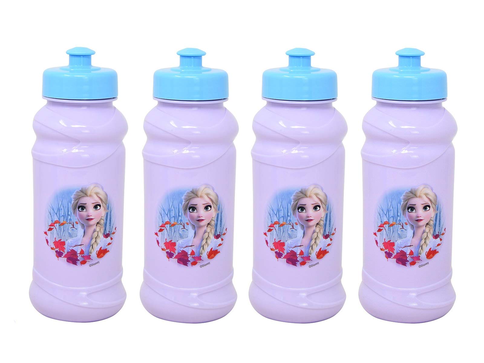 4-Pack Disney's Frozen II Elsa 16oz Pull-Top Squirt Water Bottles, Purple/Blue, BPA-Free