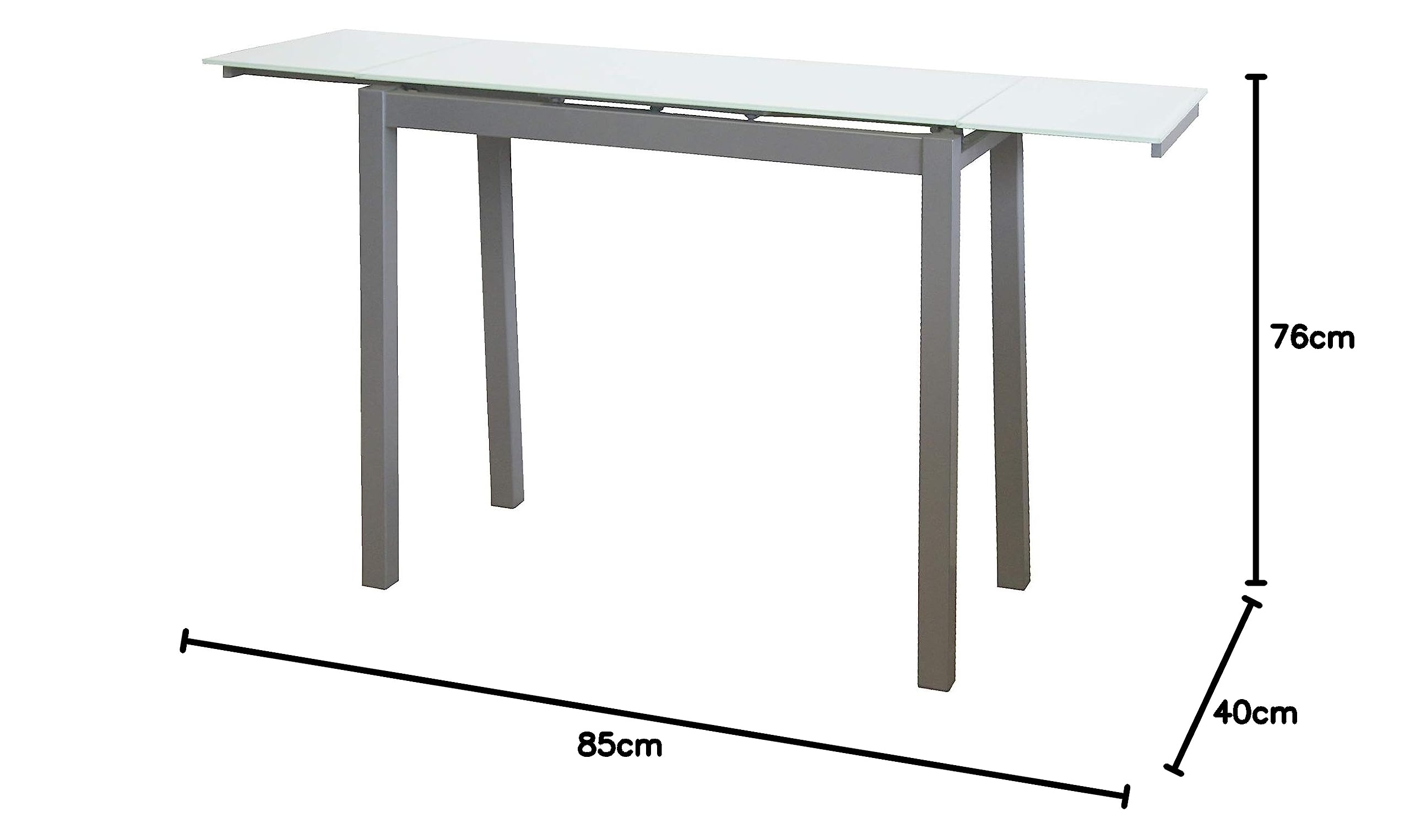 MOMMA HOME Mesa Cocina Cristal Extensible - Mesa Comedor, Mesa Plegable, Color Blanco/Plata, Novi, Vidrio Templado/Metal, Medidas 85/130x40x76 cm