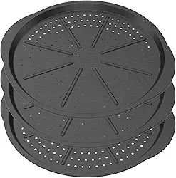 3 formas de pizza com furos, forma de pizza de aço carbono com furos para forno, bandeja de pizza antiaderente com alças para congelamento caseiro e fatias de sobras pode ser lavada na lava-louças