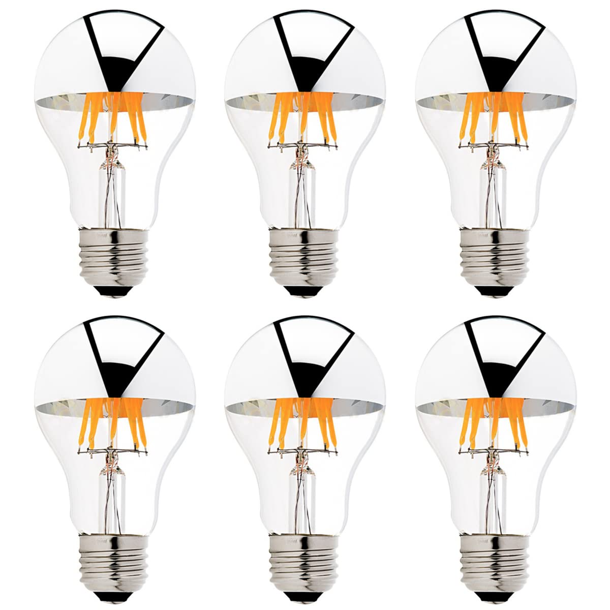 RYTM 6-Pack LED Half Chrome Bulbs E26 E27 Base Vintage Edison Bulbs A19 A60 Half Silver Reflected Bulb