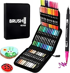 Canetas Marcadoras Brush Pens com Dupla Ponta, 48 Cores (Ponta Fina e Pincel) – Marcadores Artísticos para Crianças e Livros de Colorir para Adultos, Não Vaza a Tinta (48 cores)