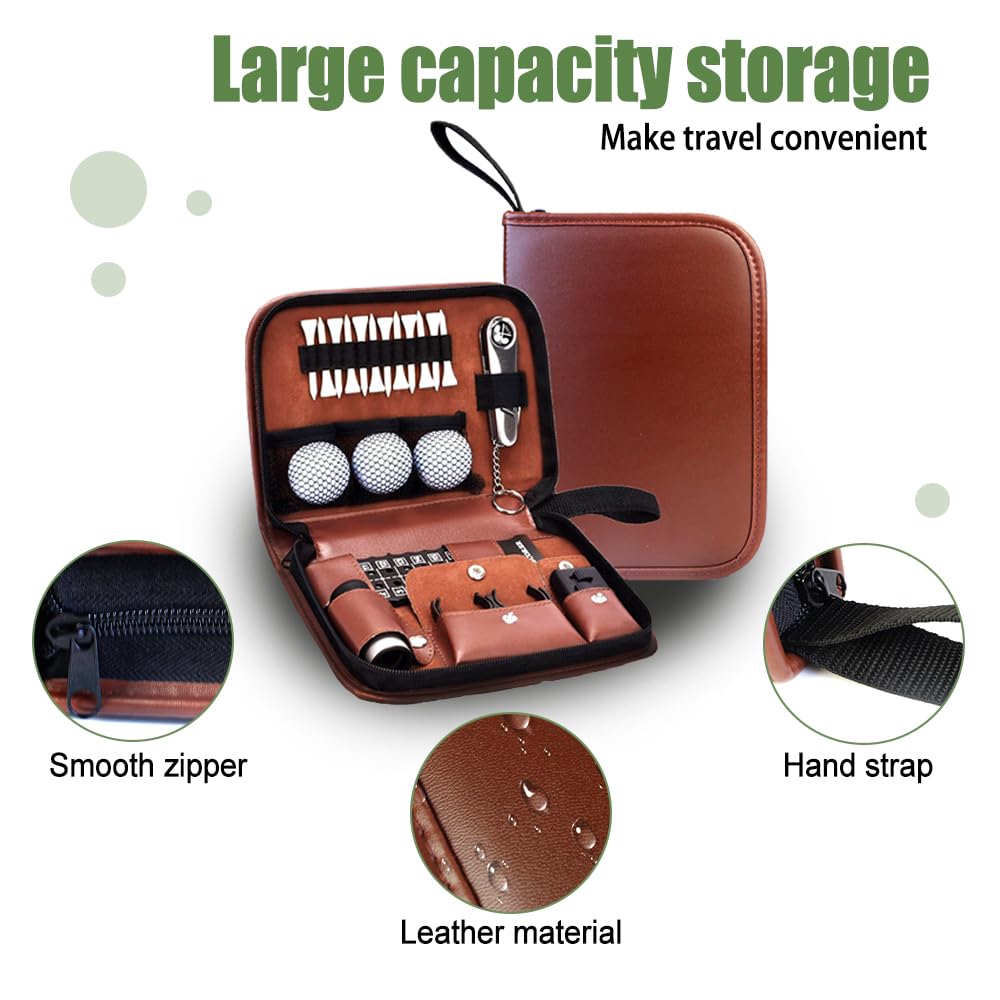 MiOYOOW Kit di Attrezzi da Golf, Borsa in PU per Golf con Gadget Durevoli e Impermeabile, Accessori da Golf Multifunzionale e Portatili per Uomini e Donne