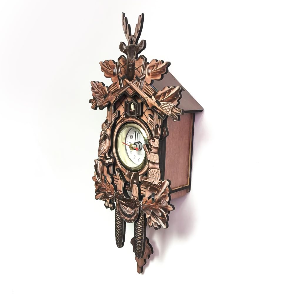 Decorative Kids Clock Cuckoo Style Wall Clock with Swinging Pendulum, No Cuckoo Bird No Chiming, Creative Wall Clock for Boys & Girls (Antique-01)