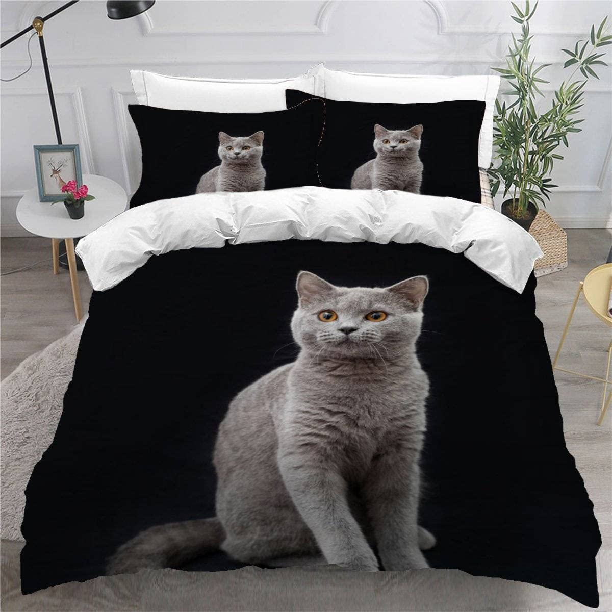 Housse de couette chat 200x200 ultra doux en microfibre premium lit double
