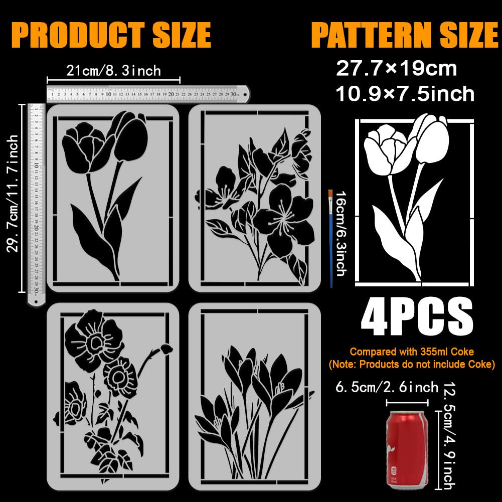 FINGERINSPIRE Stencil per albero con rami, 30 x 30 cm, riutilizzabile, per dipingere piante naturali, stencil per dipingere su legno, tela, carta, pavimento, parete