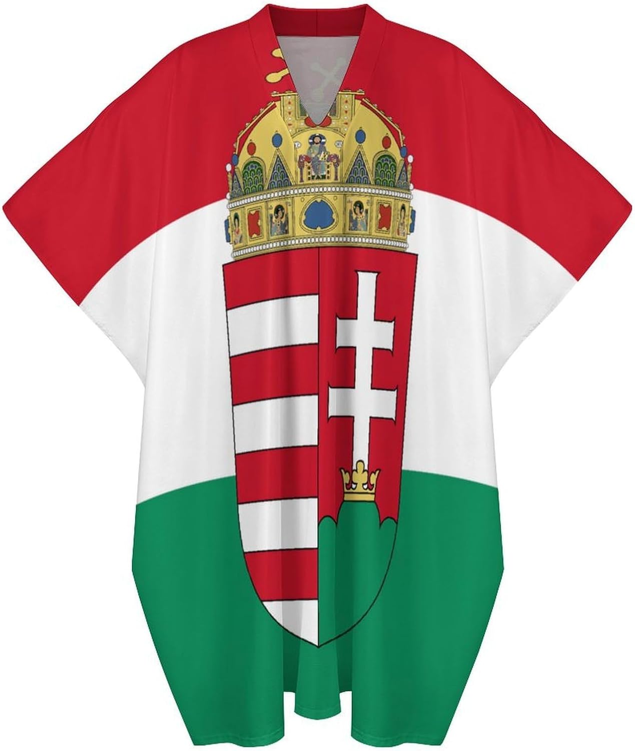 Hungarian Flag Hungary Emblem Men's Kaftan Thobe V-Neck Long Gown Loose Robe