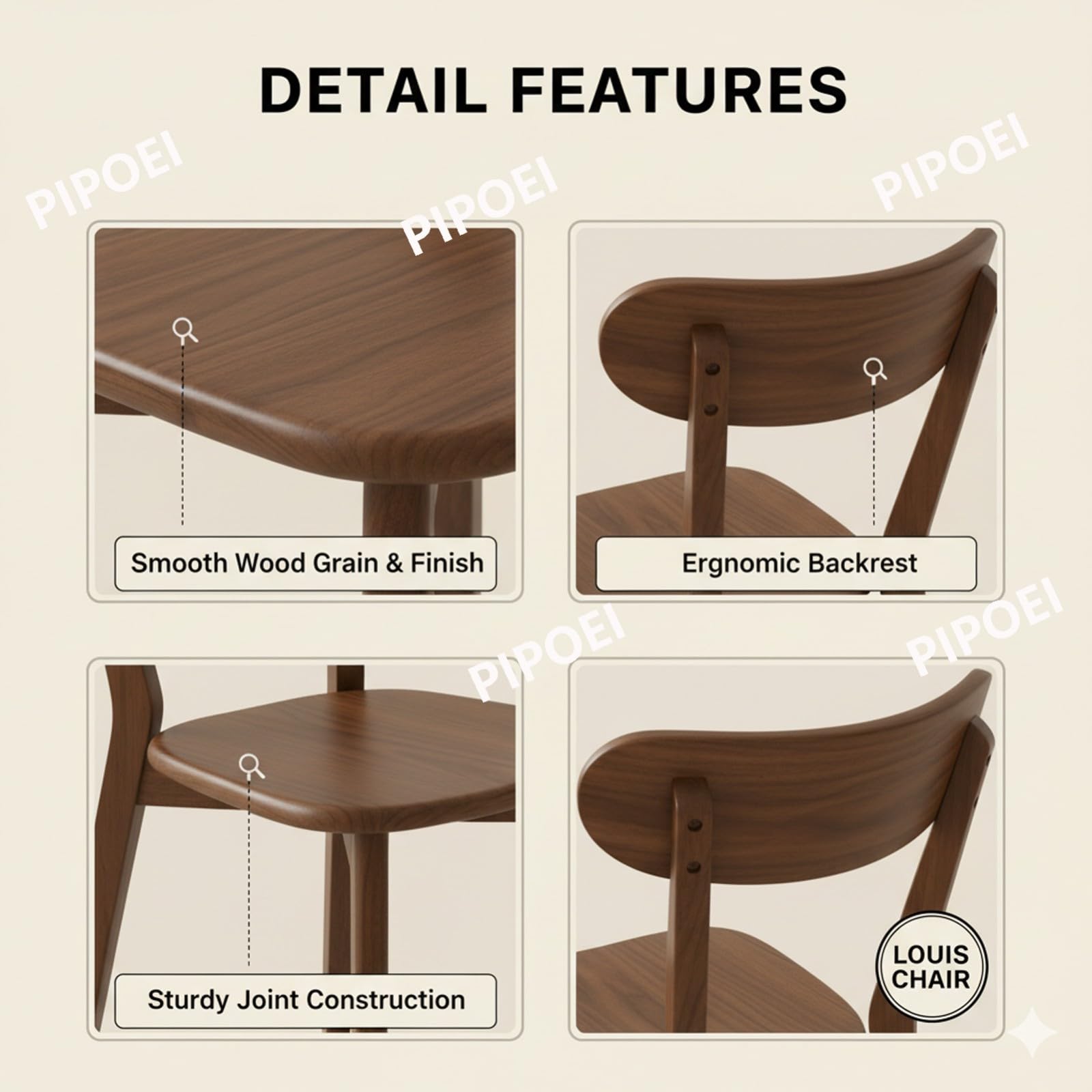Esszimmerstühle aus Holz, Eiche, 2er-/4er-Set, Küchenstuhl aus 100% Massivholz mit abgerundeten Kanten und gebogener Rückenlehne, perfekt für Café, Restaurant Walnut,4 Piece