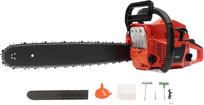 52CC Gas Chainsaw, 2-Cycle 20 Inch Power Chain Saw Petrol Handheld Cordless Gasoline Chain Saw Garden Tool with Automatic Oiler Tree Cutting System for Forest, Wood Cutting and Tree Pruning