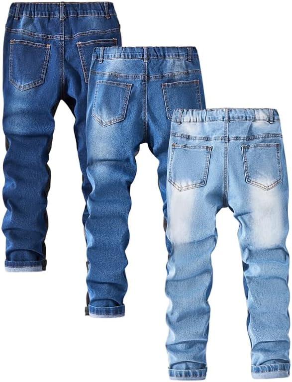 Nivne Tco Tween Boys 3pcs Skinny Jeans Casual Slim Fit Five Pockets Kids Zipper Fly Denim Pants Set