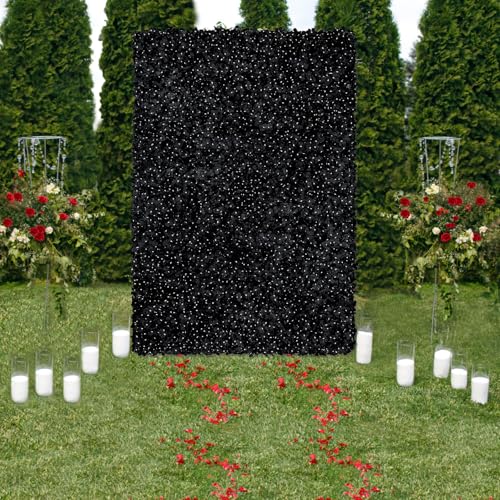 Image of Black Flower Backdrop Artificial Flower Wall Mat 7x4.6ft 3D Silk Hydrangea Floral Wall Panels Decor for Halloween Birthday Wedding Party Event Celebrations Background