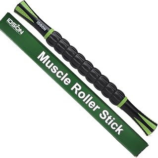 IDSON Muscle Roller Stick for Athletes - Relieves Soreness, Cramping & Tightness in Legs, Back - Compact 17.5" Recovery Massager, Black/Green