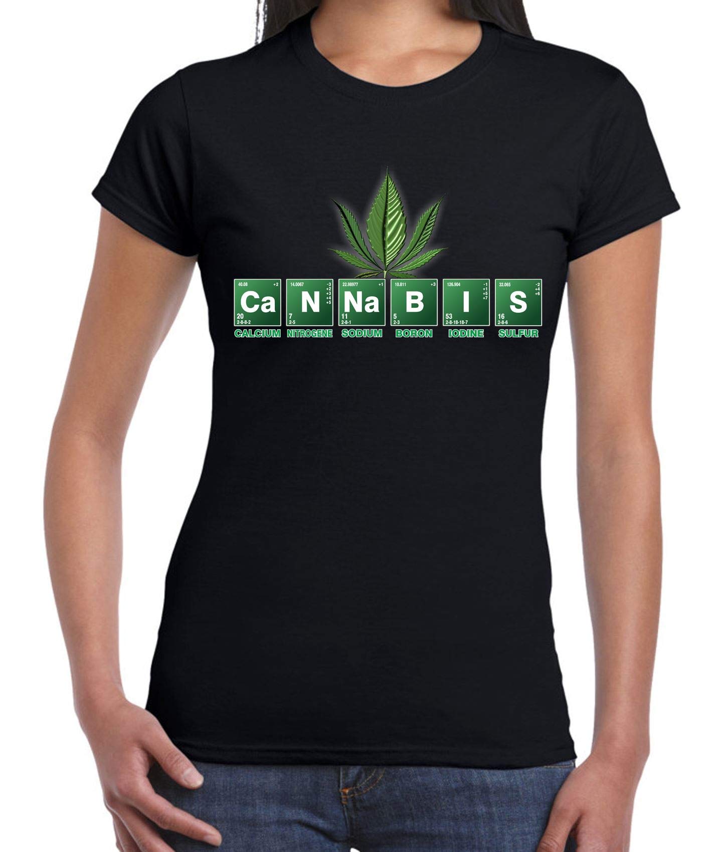 Tribal T-Shirts Cannabis Periodic Table Marijuana Women's T-Shirt (Medium, Black)