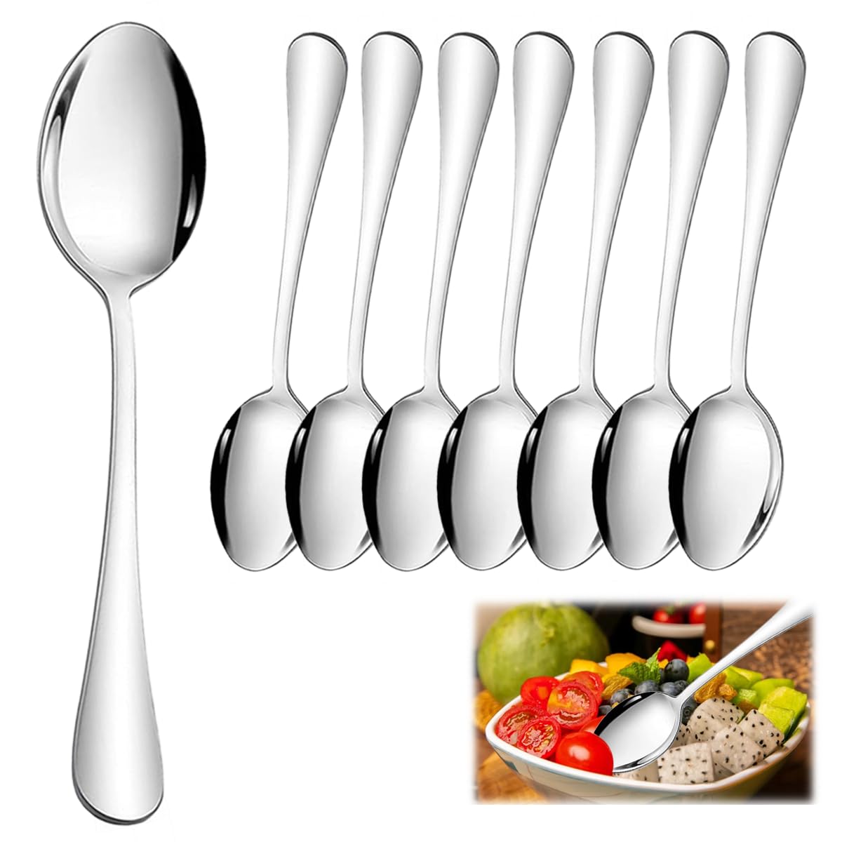 HEMOTON Set 10 Cucchiai Da Tavola In Acciaio Inossidabile 13 Cm – Cucchiai Da Zuppa, Dessert, Ramen – Finitura A Specchio, Lucidi, Lavabili - 6