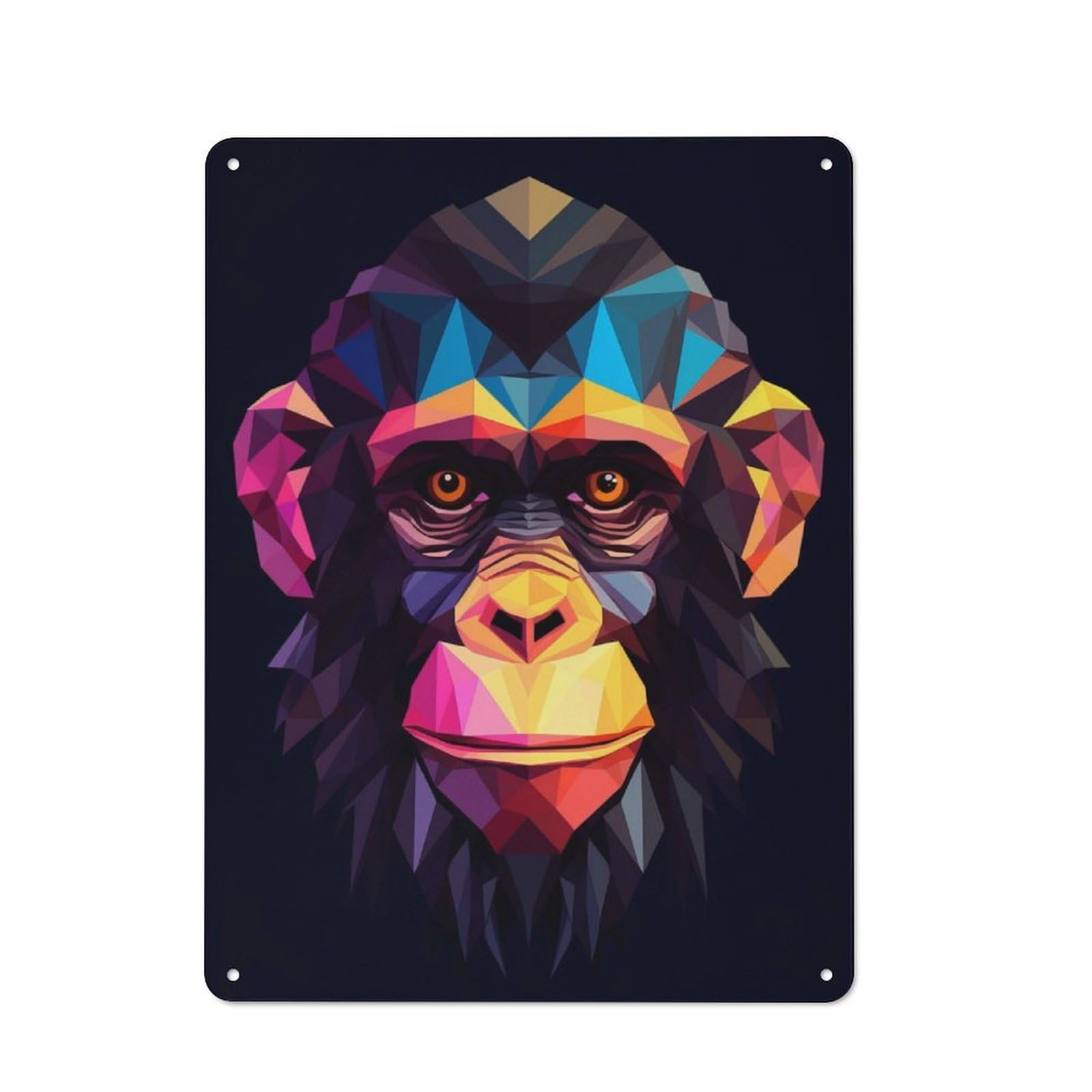 Junmoney Geometric Style Chimpanzee For Lounge Or Reading Corner, Rustic Tin Sign 40X30cm, For An Autumn Update To Lounge And Reading Corner