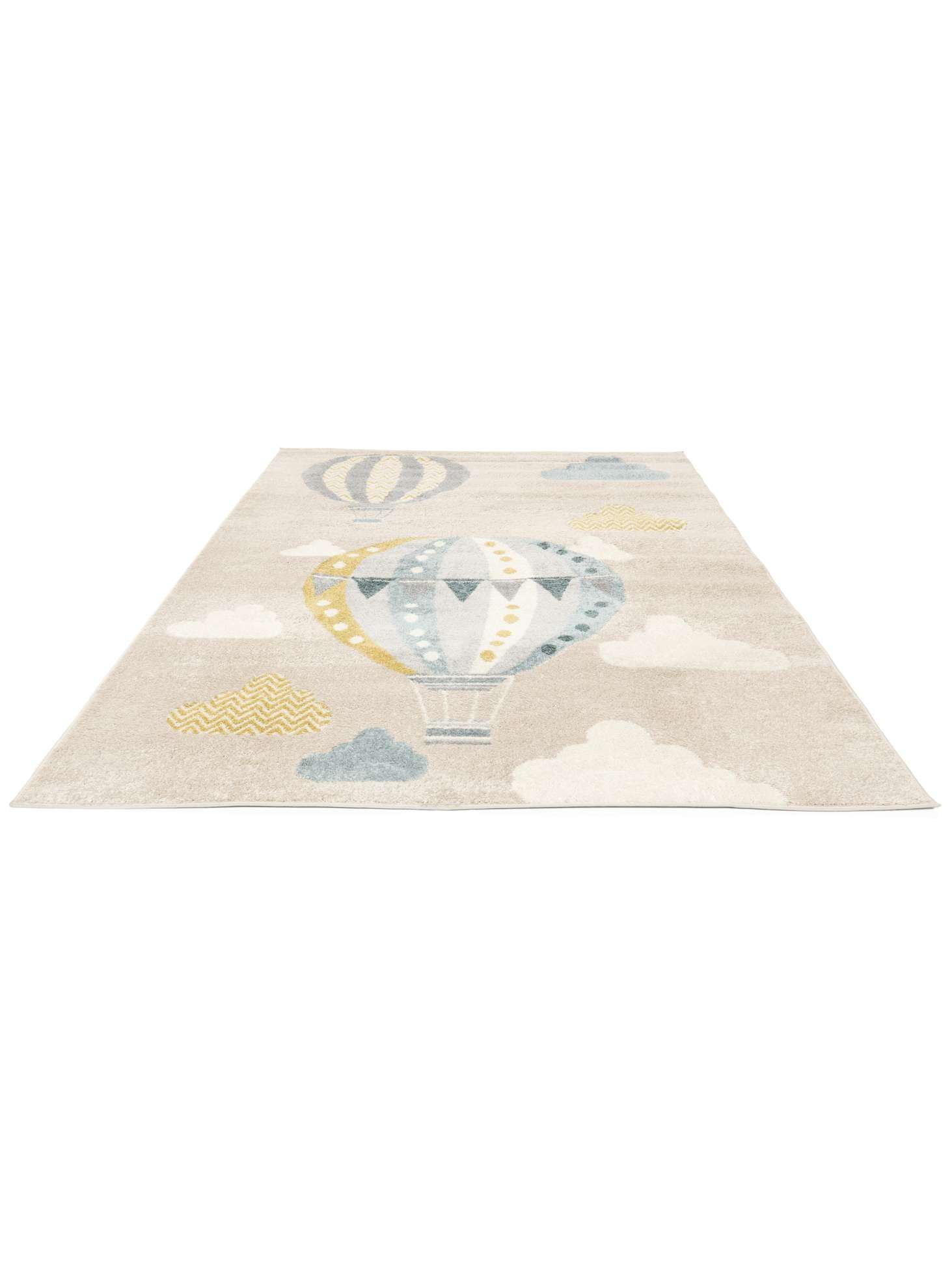 RugVista Balloon Ride, Tappeto per bambini, Moderni Bambini, 100 x 160 cm, Rettangolare, Pelo medio, Cameretta, Lavabile solo a secco, Senza sostanze chimiche pericolose, Beige/Blu