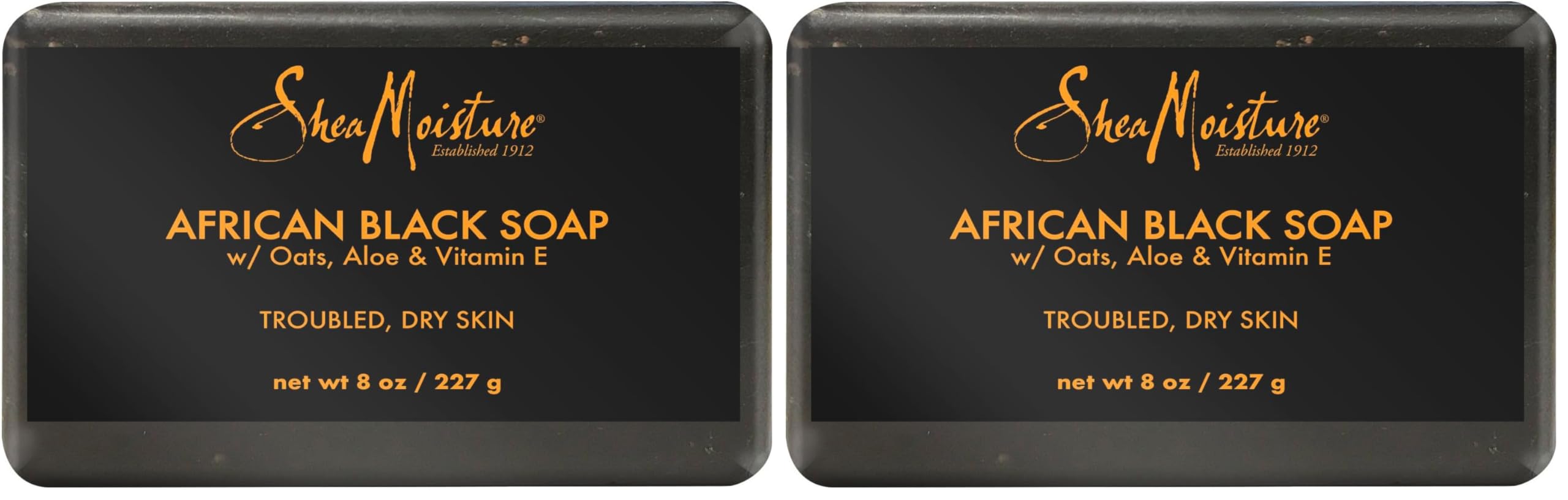 SheaMoisture Bar Soap African Black Soap for Troubled Skin Cleanser with Shea Butter 8 oz (Pack of 2)