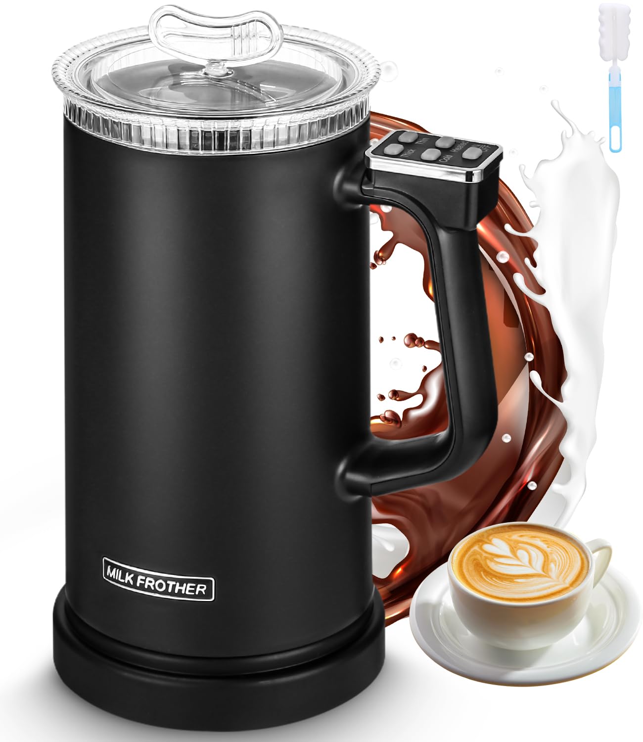 Spieniania Mleka,600ML Spieniacz do Mleka ma Pojemność 4 w 1 Spieniacz do Mleka Spieniacza Można Automatyczne Podgrzej Mleko do Cappuccino, Frappe, Matcha, GorąCej Czekolady, Czarny