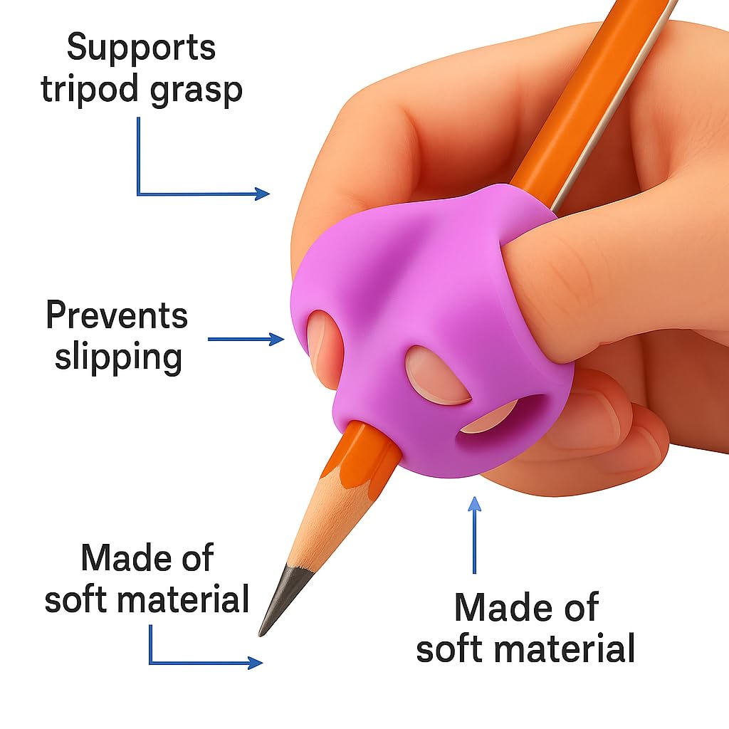 Vemlons Pencil Gripper For Kids Writing - Set of 3 Pcs, Writing Supplies for Kids | Pencil Gripper 3 Year | Pencil Grip for 5 Year | Pencil Grips 1