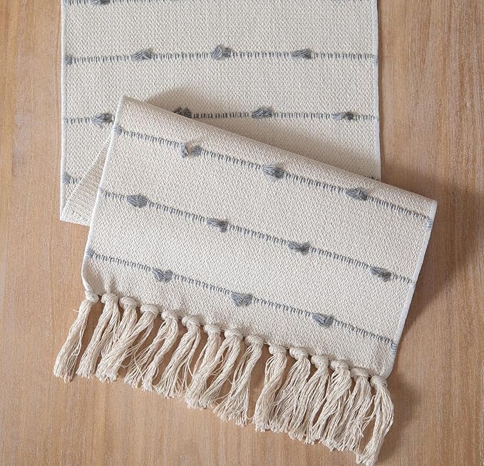 Image of Handwoven Designer Organic Cotton Table Runner for 6 Seater Dining Table |Center Table | Patio Table |Coffee Table (14*72 INCHES)|Grey DH| TRBL 013