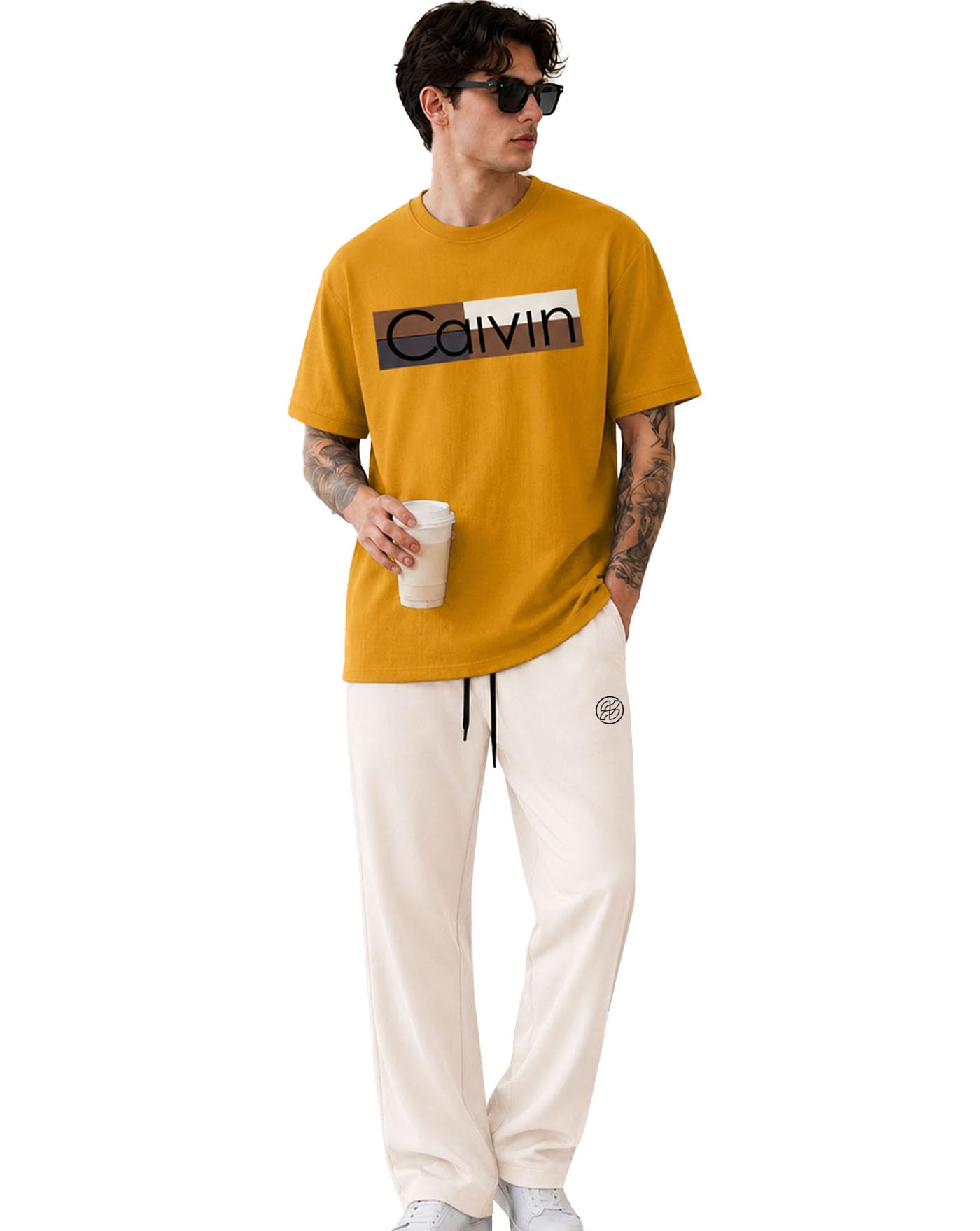ausk Men's Streetwear Co-Ord Set with Oversized Graphic Printed T-Shirt & Track Pant | Cotton Blend Casual Travel Wear Clothing Set | Modern Fashion Outfit for Men-picture-39