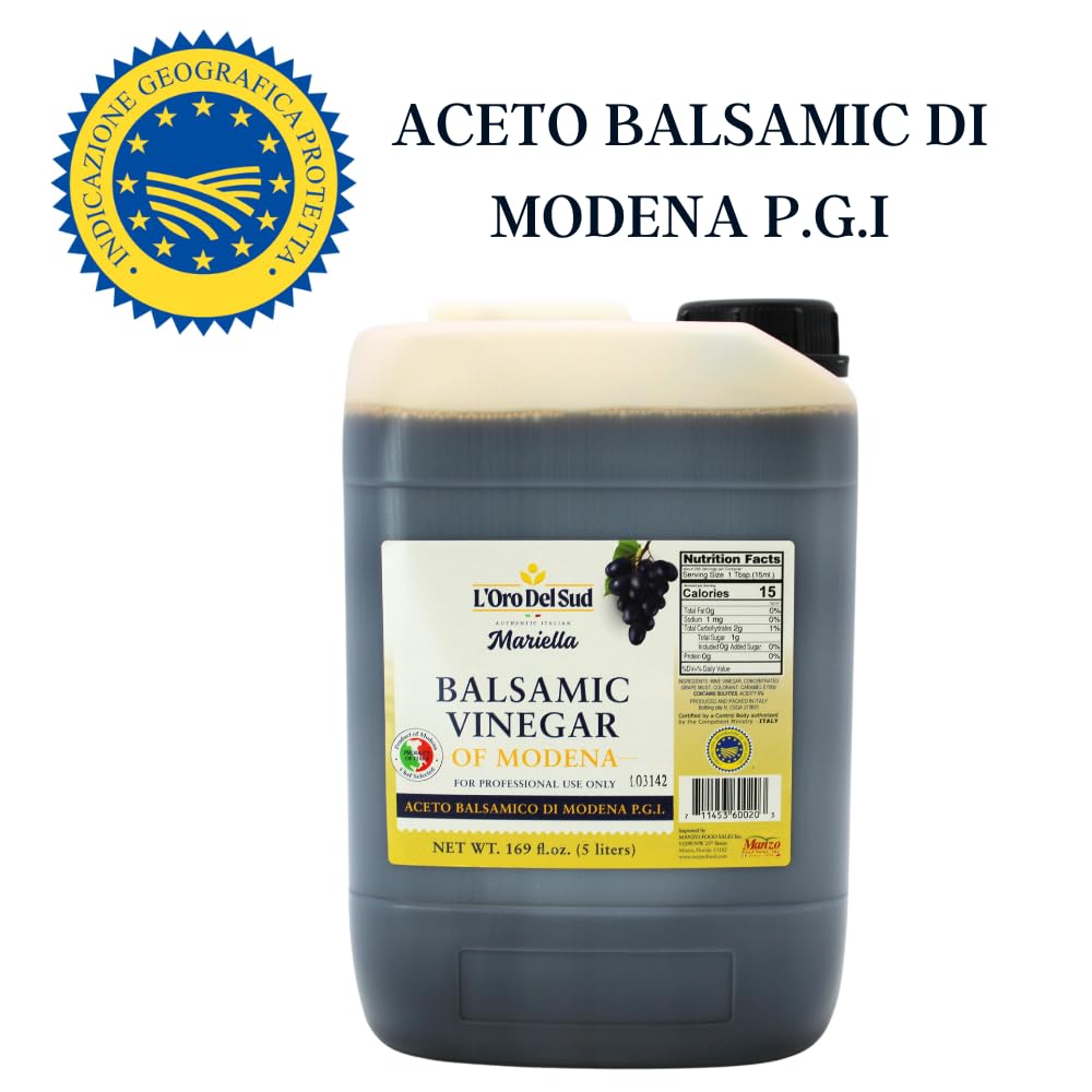 Mariella Premium Aged Balsamic Vinegar of Modena, IGP Certified, 5 liters (169 fl oz), Product of Italy, Bulk Packaging Refill, Foodservice, Repacking, Restaurants, Home Use