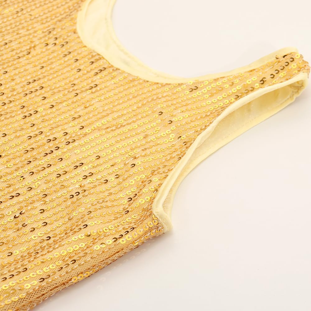 Noomelfish Girls Sequin Fringe Crop Tops Tassel Sparkly Glitter Dance Sleeveless Tank Shirt (5-12 Years) - Image 4