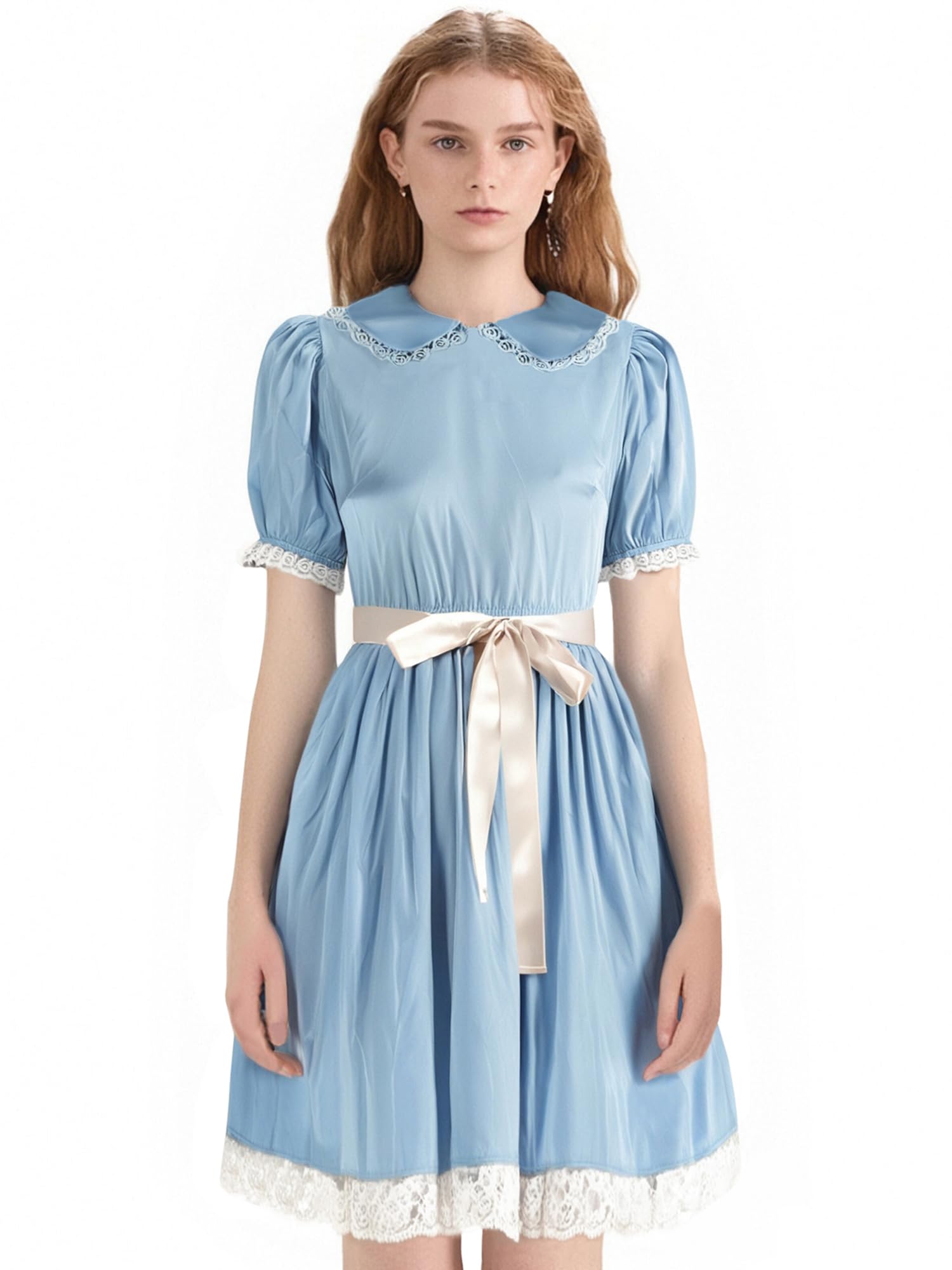 Women Halloween Costume Short Puff Sleeve Blue Doll Dress Sister Twins Cosplay Lolita Mini Dress for Party (G-a-Blue, XL) โ image 1