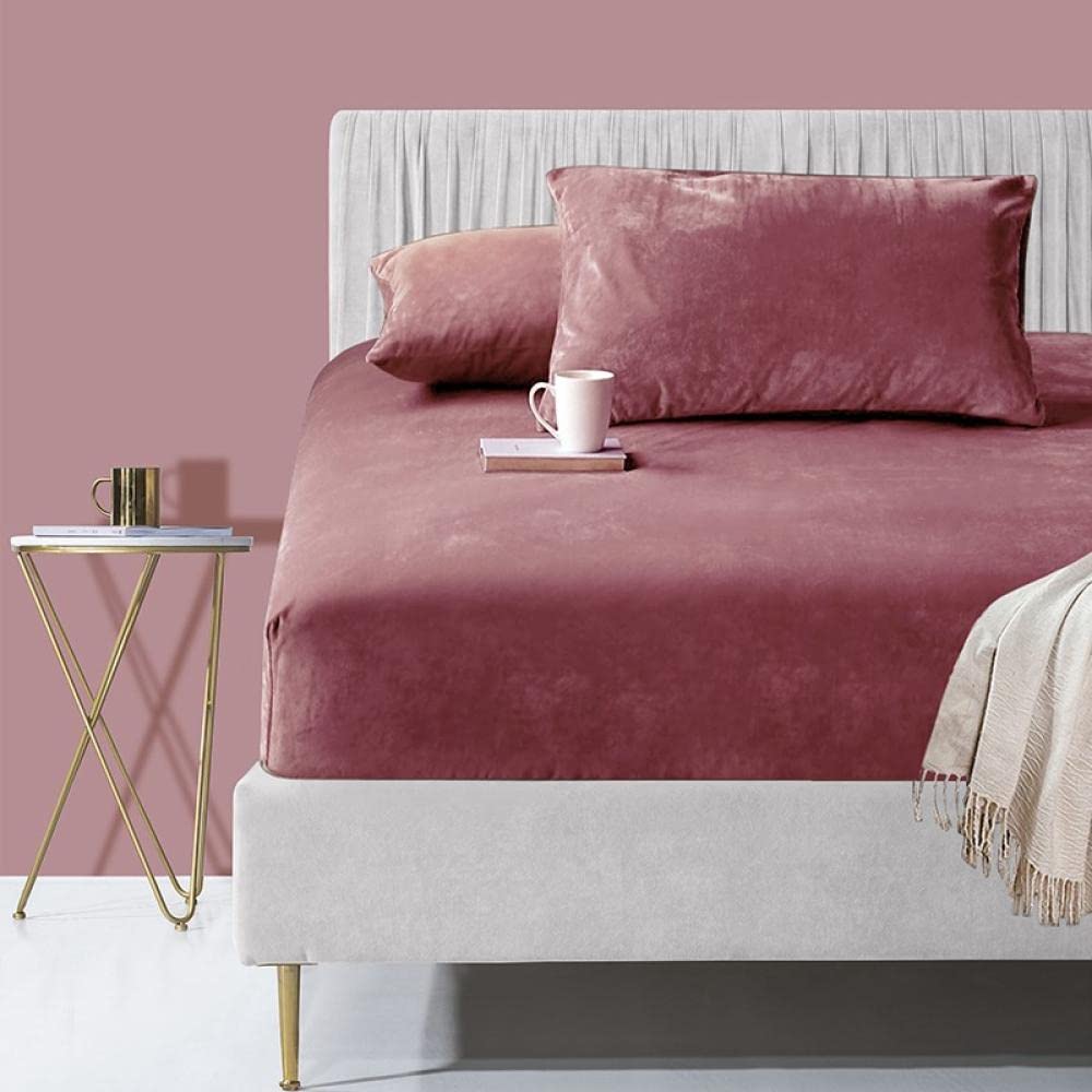 Korallenfleece Eingebautes Blatt Single Flanell Matratze Schutzhülle Bed-Bed-Bed-Abdeckung Winter-Bean_Paste_150*200 cm+30 cm (1pcs)