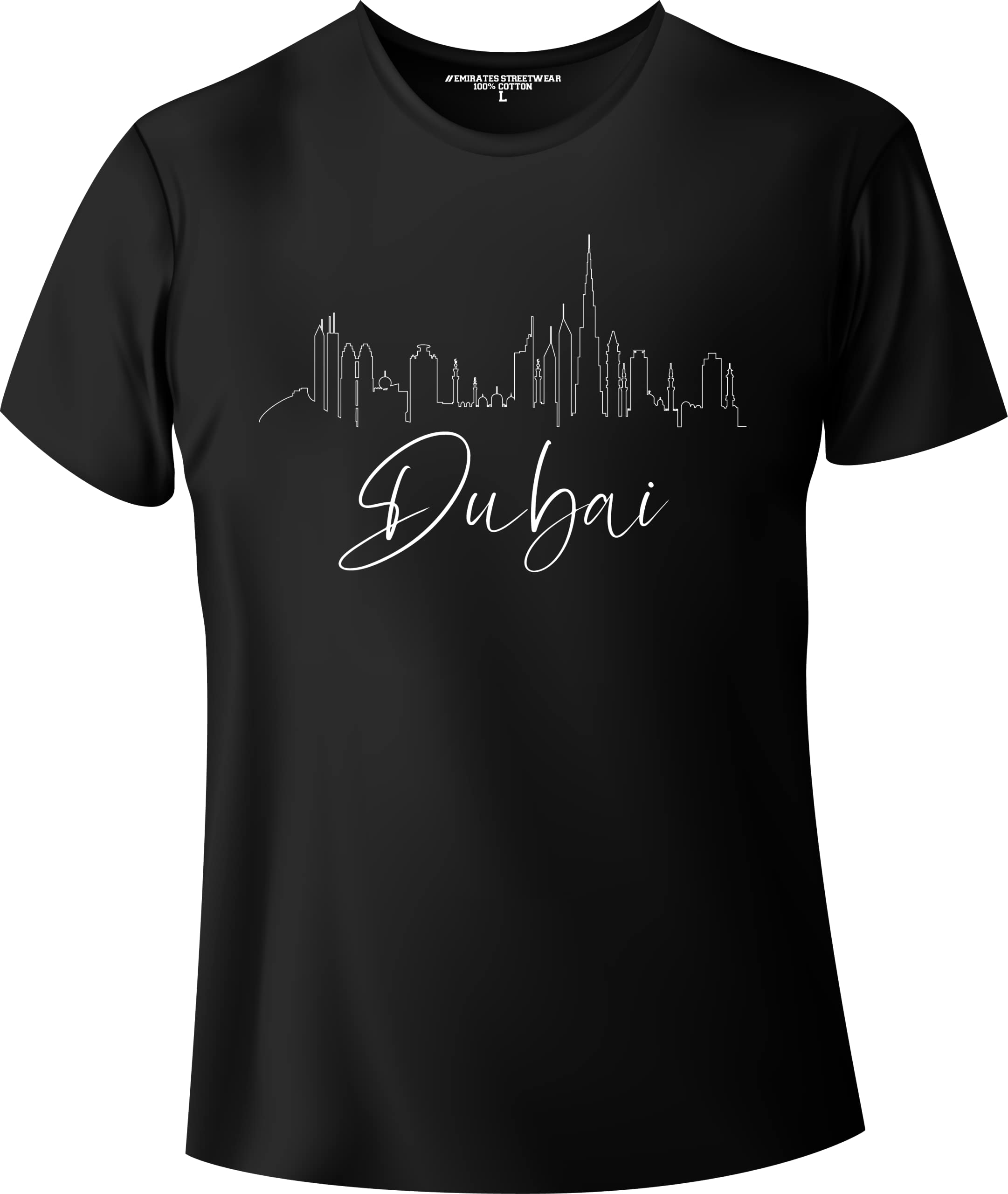 Emirates StreetwearDubai Skyline T-shirt for Men or Women Cotton Black D-137