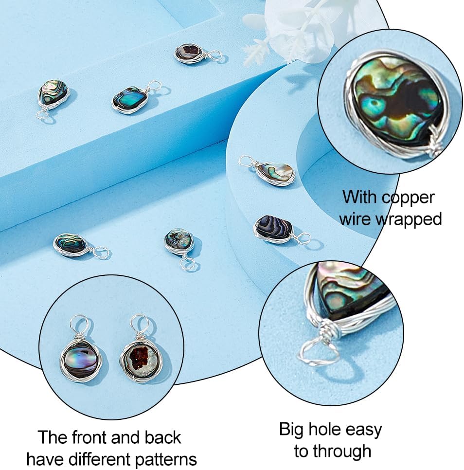 8Pcs 4 Styles Abalone Shell Charms Paua Shell Pendant Sea Shell Pendant with Copper Wire Wrapped Colorful Geometric Pendants for Earring Necklace Bracelet Jewelry Making - Image 4