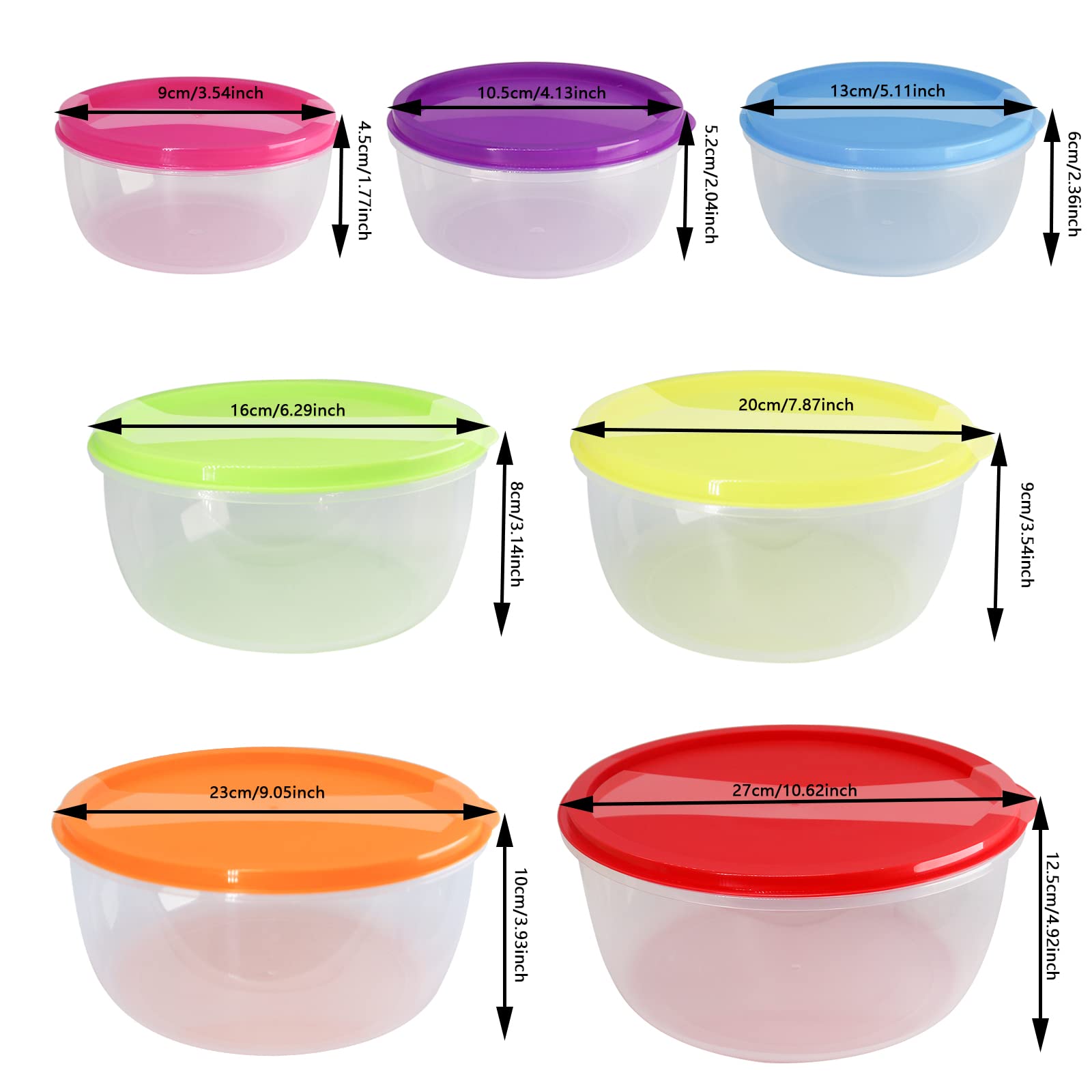 Juego de ensaladeras de plástico multicolor, apto para microondas y lavavajillas, ideal para hornear, preparar, cocinar y servir alimentos (juego de 7) (multicolor) 2