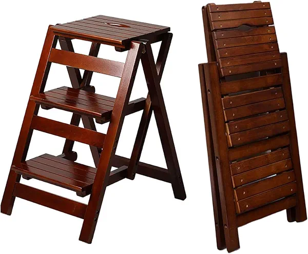 Bidesen 3 Step Stool Wooden Folding Ladder Chair Thickened Library Stair Chair Portable Light Garden Tool Ladder Maximum Load 337bl