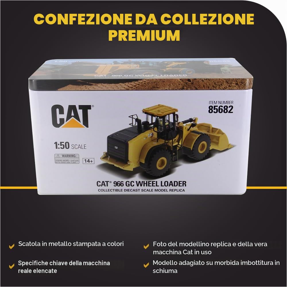 DM DIECAST MASTERS- Diecast Masters 85682-Pala gommata Caterpillar, Next Gen Cat 966GC, Scala 1:50, Circa 6,6 x 7,3 x 18,2 cm, da 14 Anni, Colore Yellow, 85682