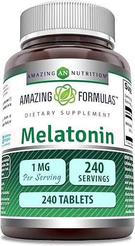 Amazing Formulas - Suplemento de melatonina de 1 mg por porción, comprimidos, sin OMG, sin gluten, fabricado en Estados Unidos (240 unidades)