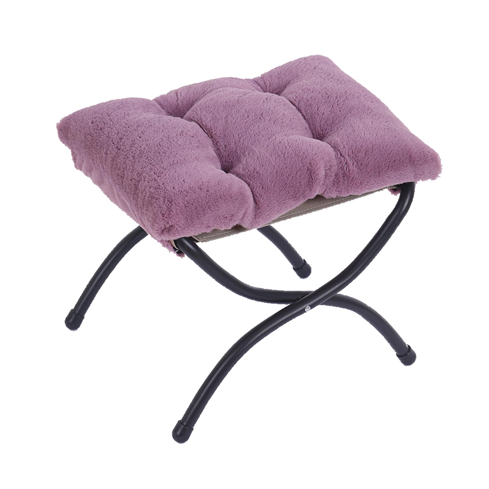 Welnow Folding Foot Stool, Upholstered Small Accent Ottoman with Detachable Thick Cotton Cushion Padded Sofa Stool and Metal Frame for Lazy Chair,
