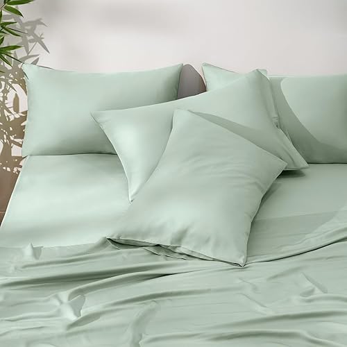 Miniatura 8 de PHF Juego de sábanas refrescantes de 6 piezas tamaño King, 100% rayón derivado de bambú para personas que duermen con calor en verano, banda