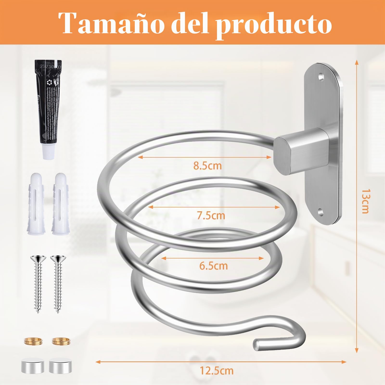 VMUTGA Soporte para Secador de Pelo de Aluminio Montado en la Pared Plateado