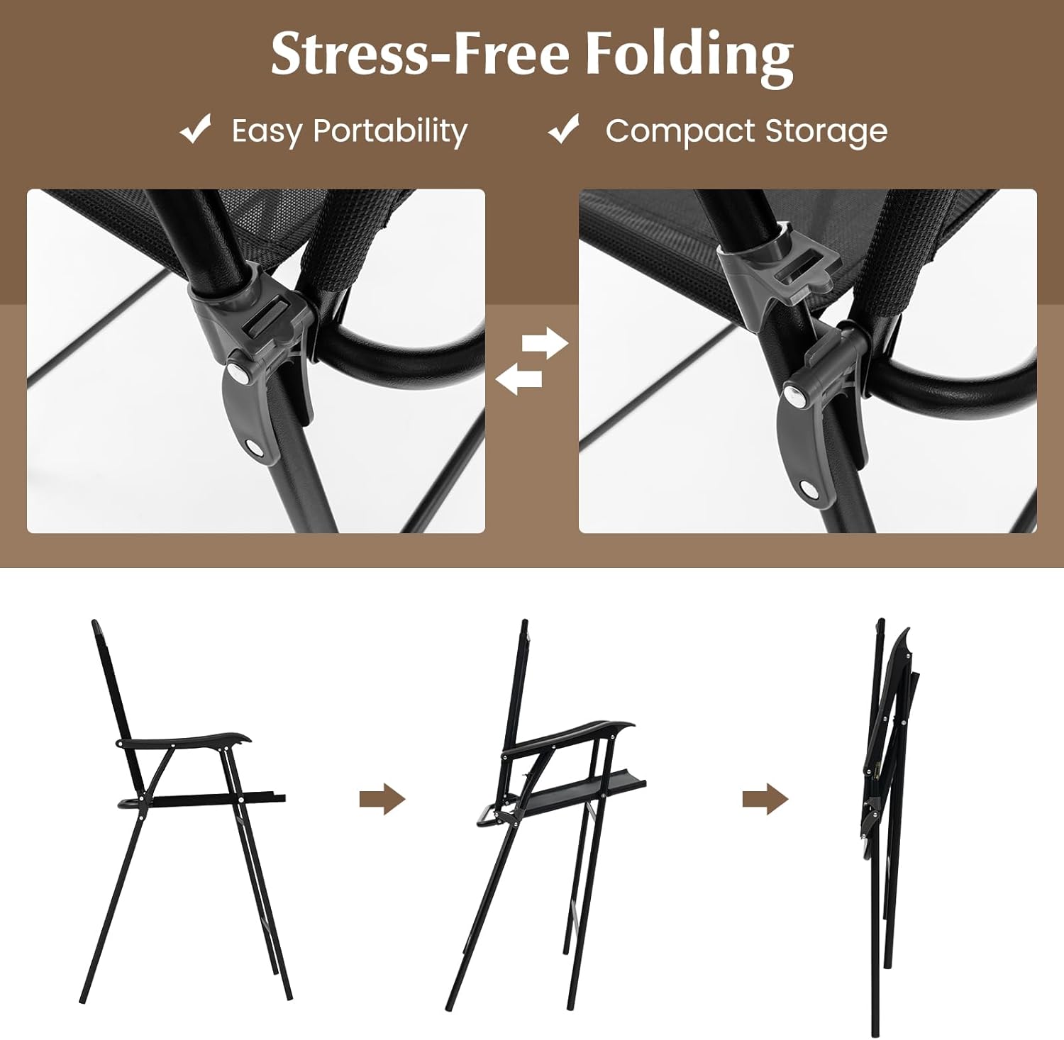 COSTWAY 3 PCS Patio Table and Chairs Set, Bistro Furniture with DPC Tabletop, Umbrella Hole, Outdoor Bar Set with Round Table and 2 Folding Counter Height Chairs for Poolside, Deck, Porch, Black