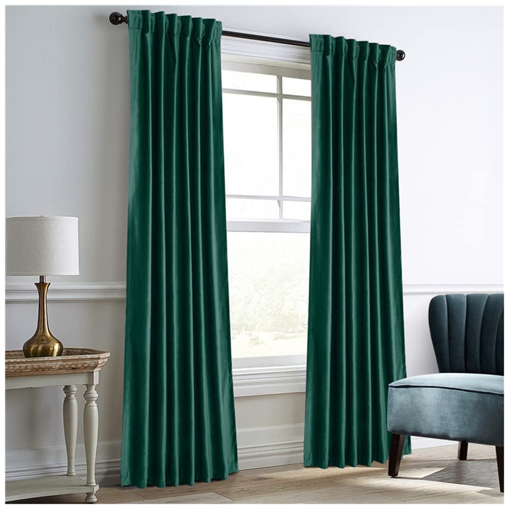GUOCU Verdunklungsvorhang Blickdicht Samtvorhänge mit Schlaufen Thermogardine Ösenvorhang Vorhang Samt Gardine Weich Schlafzimmer Wohnzimmer Lounge Grün2 214X160cm(1 Stück)